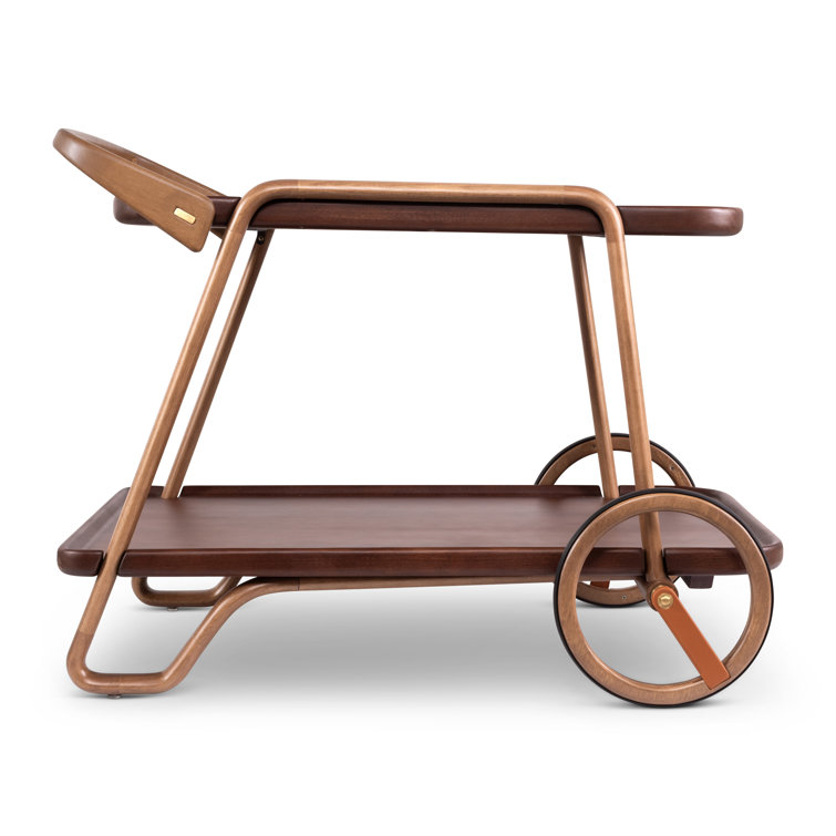 Bret Solid Wood Two-Tier Bar Cart with Wheels