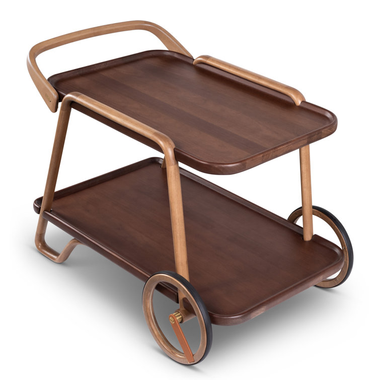 Bret Solid Wood Two-Tier Bar Cart with Wheels