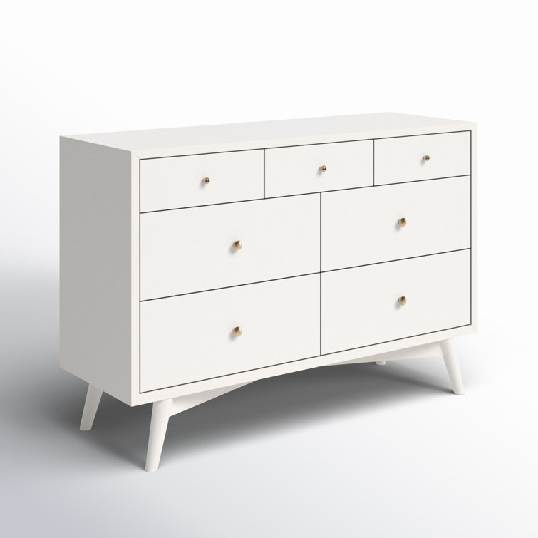 Palma Mid-Century Modern 7-Drawer Dresser with Brushed Metal Hardware