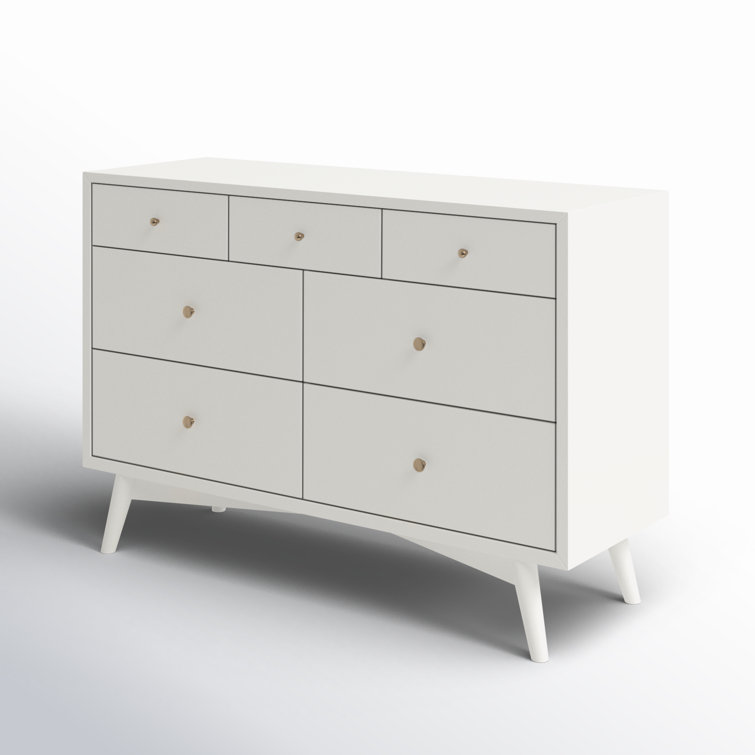 Palma Mid-Century Modern 7-Drawer Dresser with Brushed Metal Hardware