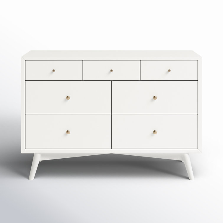 Palma Mid-Century Modern 7-Drawer Dresser with Brushed Metal Hardware