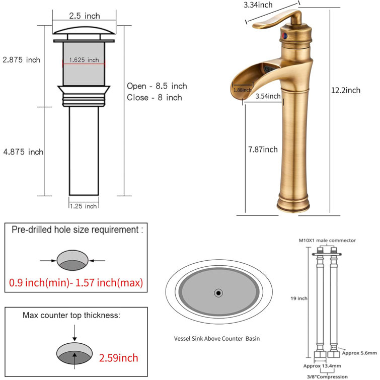 Antique Brass Single Handle Waterfall Vessel Sink Faucet