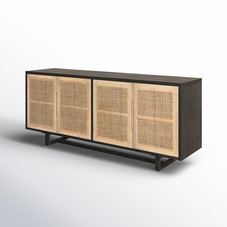 Clarita Mid-Century Modern Black Mango and Cane 72'' Sideboard