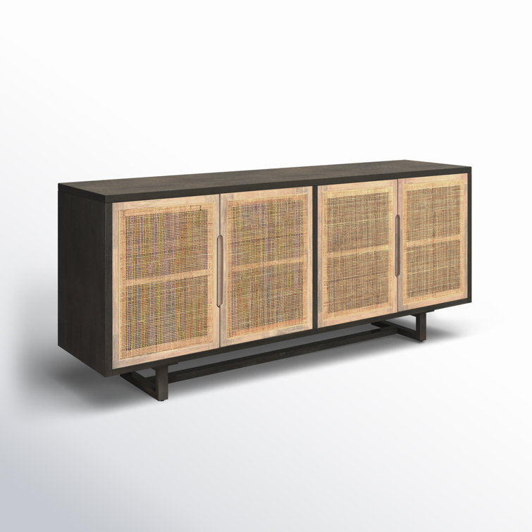 Clarita Mid-Century Modern Black Mango and Cane 72'' Sideboard