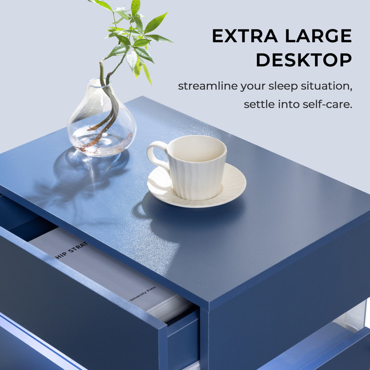 Blue LED 3-Drawer Manufactured Wood Nightstand Set