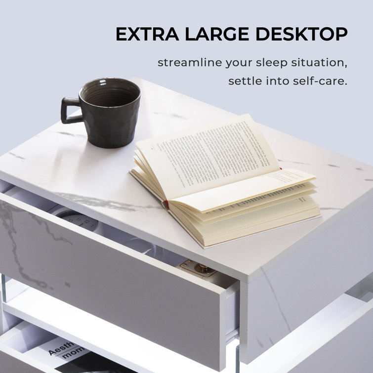 White and Gray LED 3-Drawer Nightstand Set