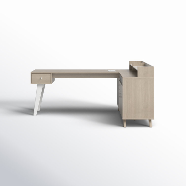 Soft Elm and White Executive Corner Desk with Hutch and Power Outlets