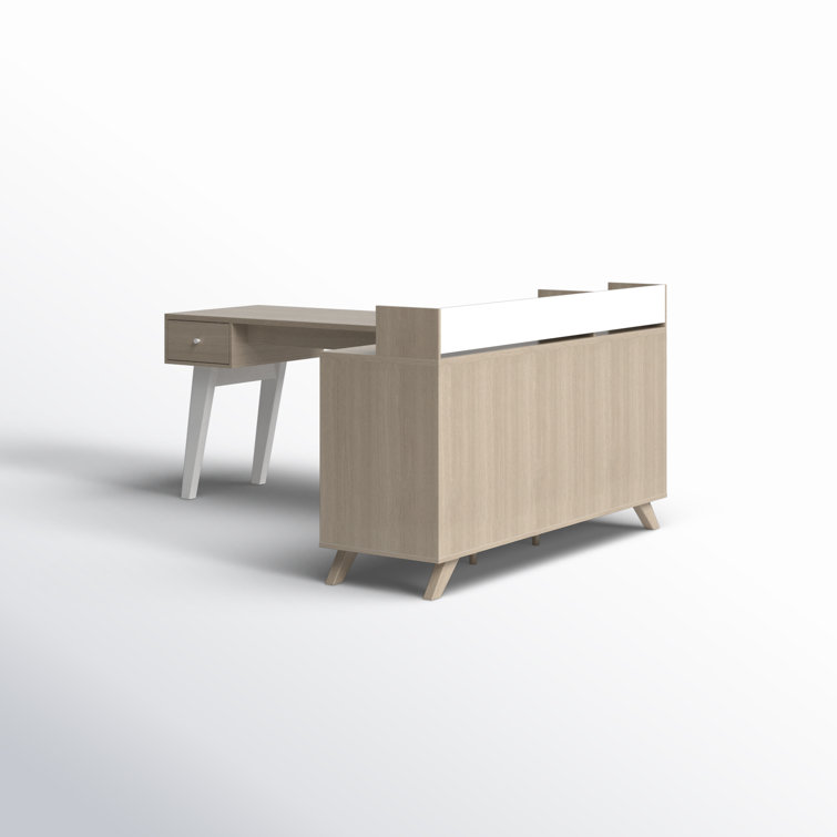 Soft Elm and White Executive Corner Desk with Hutch and Power Outlets