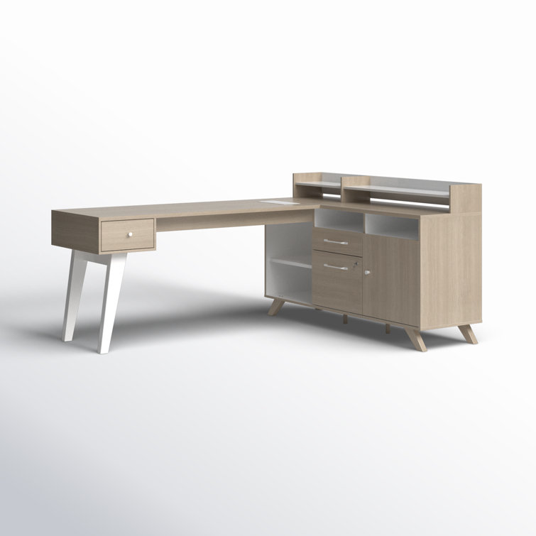 Soft Elm and White Executive Corner Desk with Hutch and Power Outlets