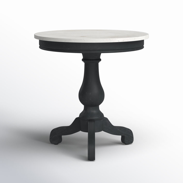 Aberdale Round Weathered Black Mahogany and Marble End Table