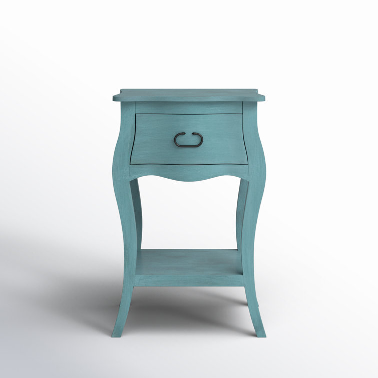Distressed Blue Mango Wood 1-Drawer Nightstand with Shelf