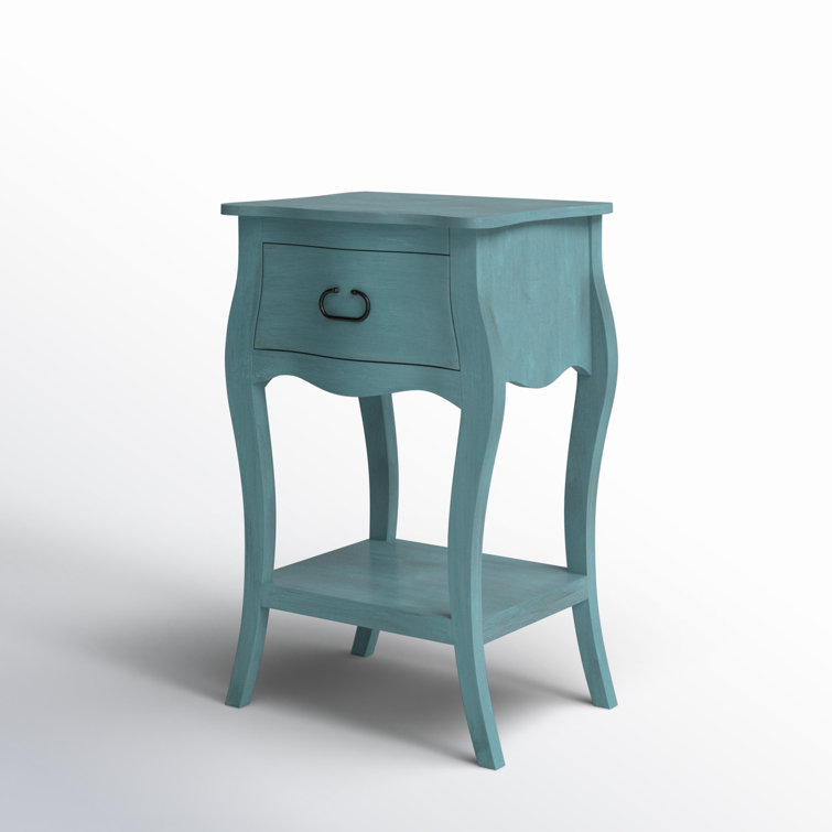 Distressed Blue Mango Wood 1-Drawer Nightstand with Shelf