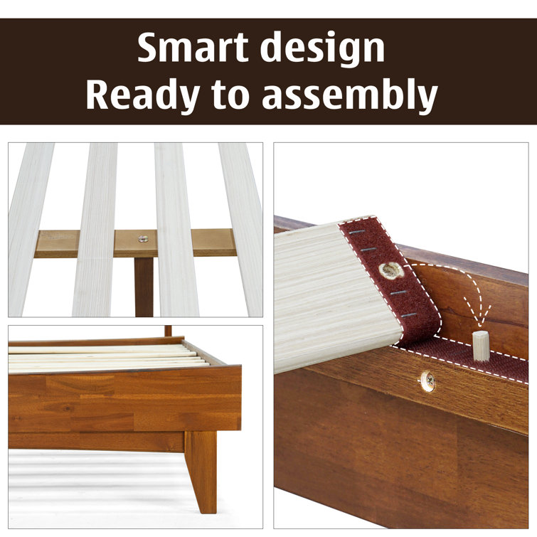 Caramel Acacia King Solid Wood Bed Frame with Headboard and Slats