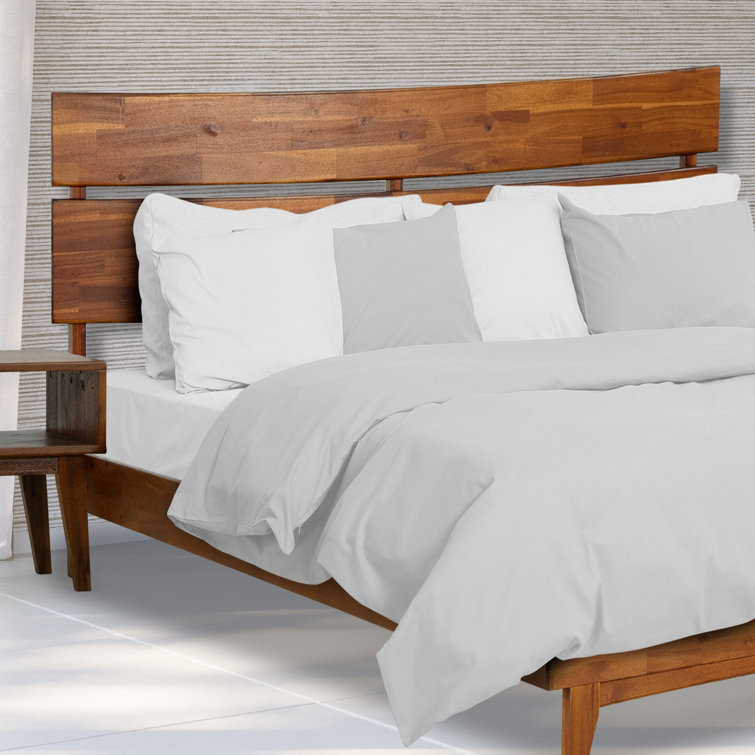 Caramel Acacia King Solid Wood Bed Frame with Headboard and Slats
