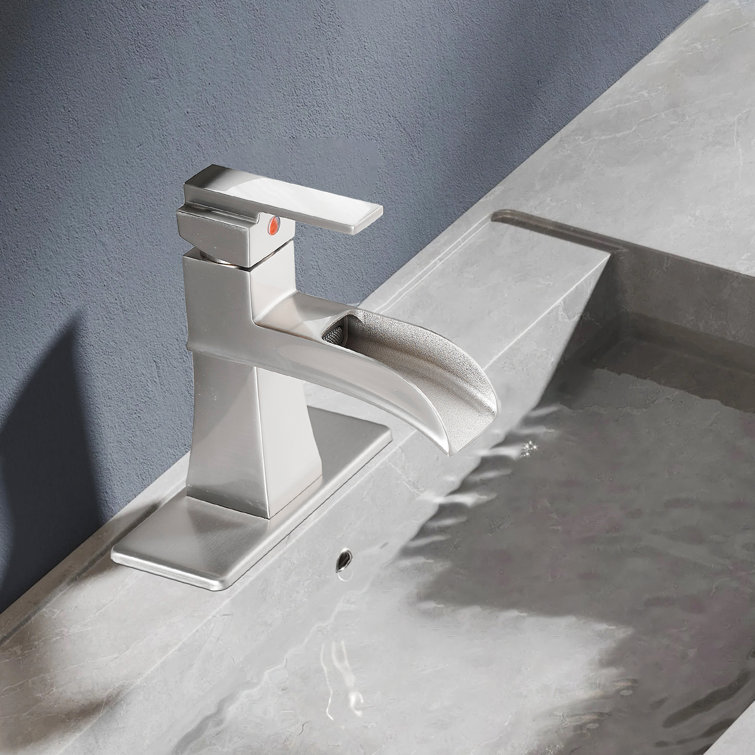 Brushed Nickel Single Handle Waterfall Bathroom Faucet with Deckplate