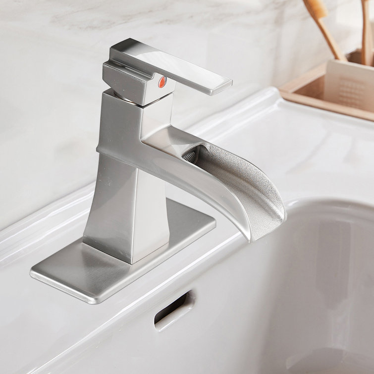 Brushed Nickel Single Handle Waterfall Bathroom Faucet with Deckplate