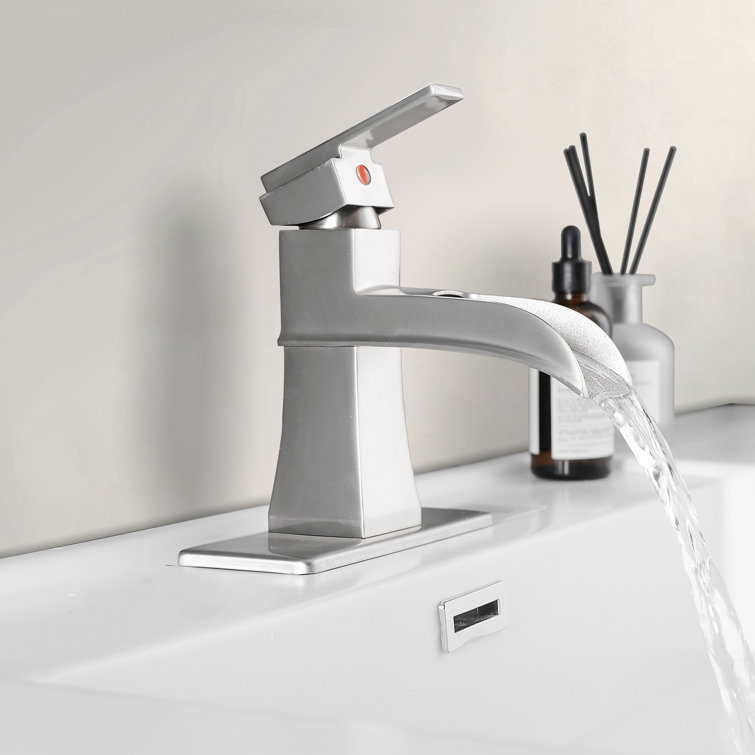 Brushed Nickel Single Handle Waterfall Bathroom Faucet with Deckplate
