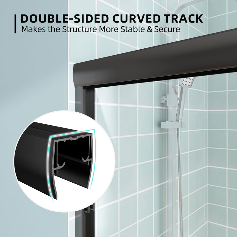 Matte Black Semi-Frameless Double Sliding Shower Door, 50-54" W x 72" H