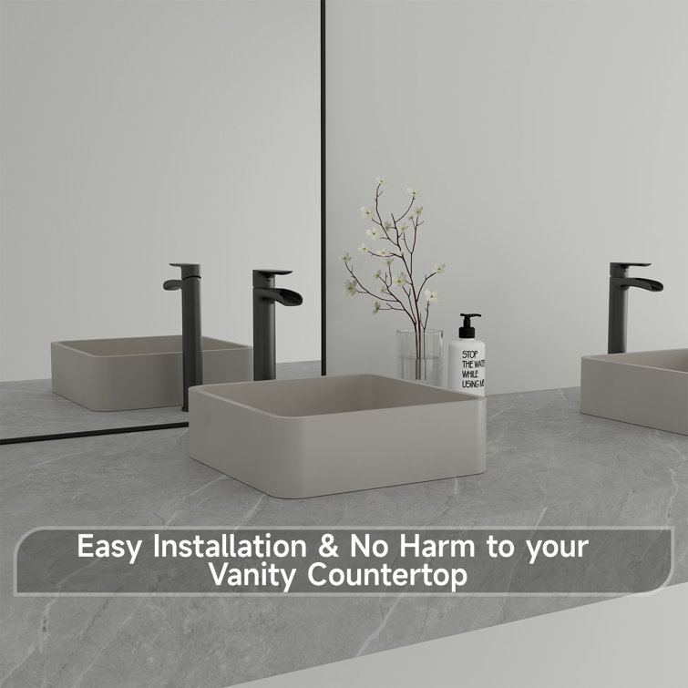 Cold Concrete Gray Ceramic Square Above-Counter Bathroom Sink