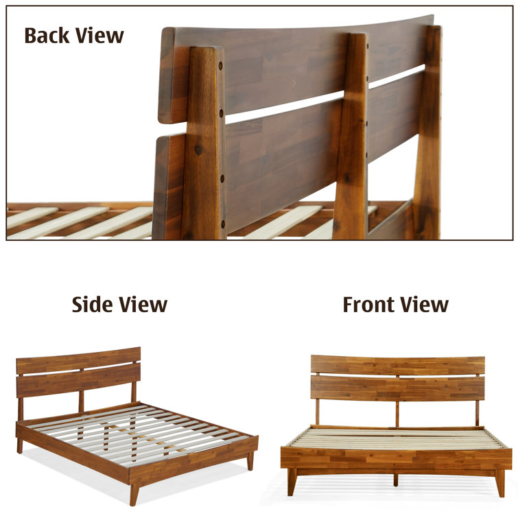 Caramel Acacia King Solid Wood Bed Frame with Headboard and Slats