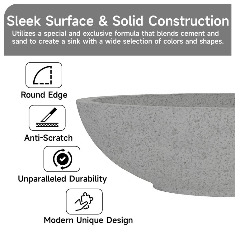 CASAINC Maple 15.35'' Concrete Oval Bathroom Sink