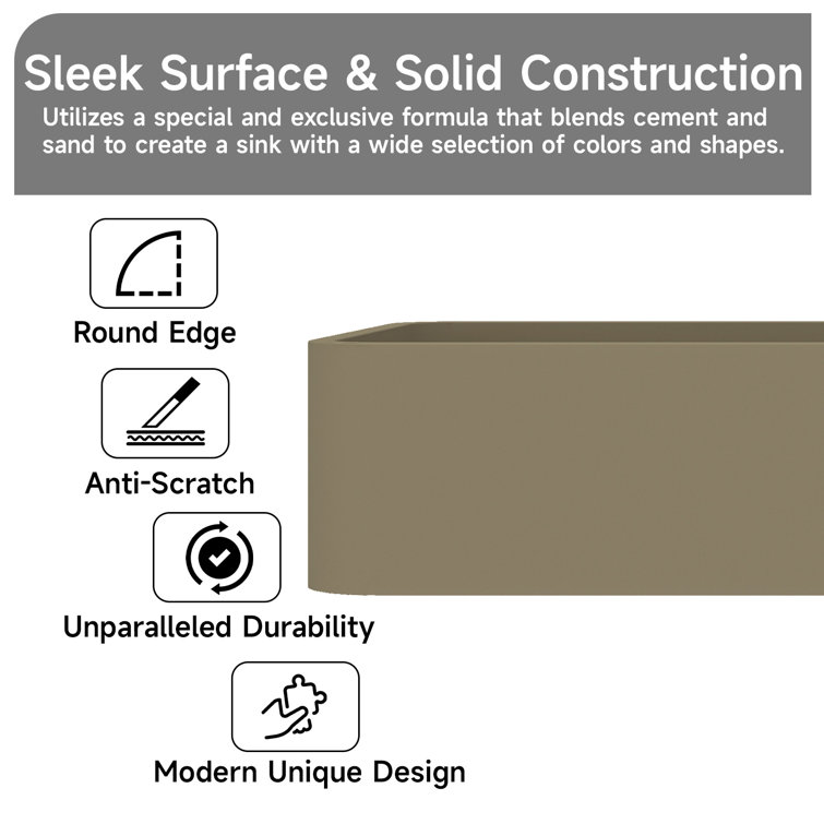 Taupe Clay Rectangular Ceramic Bathroom Sink