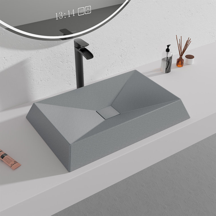 Mottled Bluish Gray Concrete Rectangular Above-Counter Vessel Sink