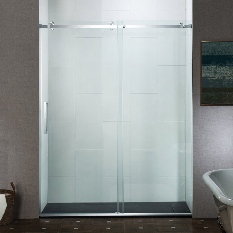 Matte Black Frameless Sliding Shower Door with Clear Tempered Glass