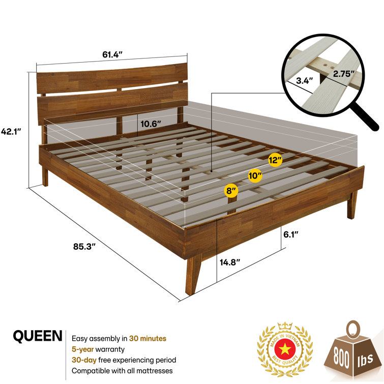 Caramel Acacia King Solid Wood Bed Frame with Headboard and Slats