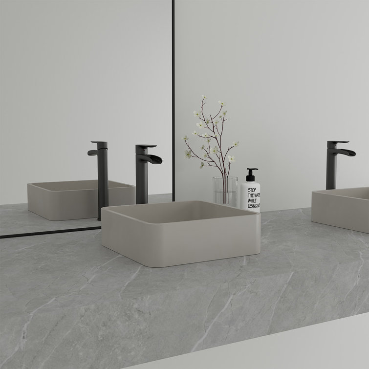 Cold Concrete Gray Ceramic Square Above-Counter Bathroom Sink