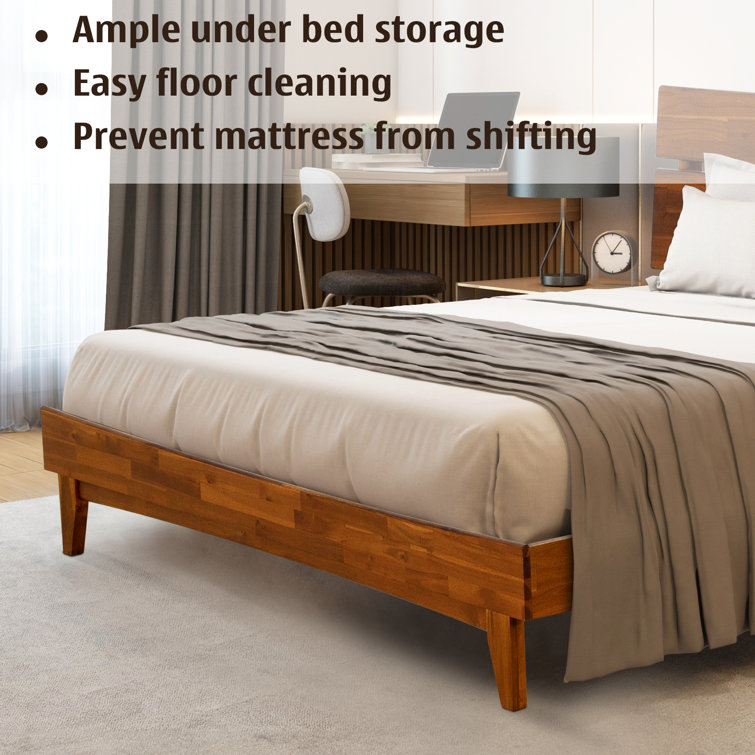Caramel Acacia King Solid Wood Bed Frame with Headboard and Slats