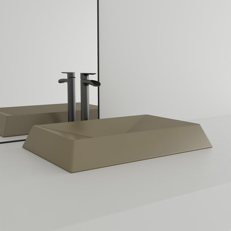 Taupe Clay Ceramic Rectangular Vessel Bathroom Sink