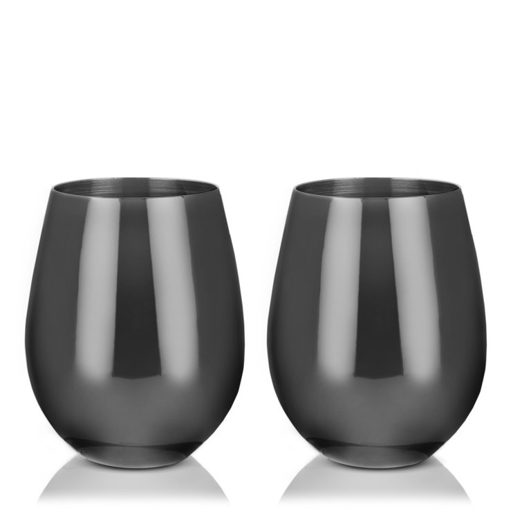 Gunmetal Black Stainless Steel Stemless Wine Glasses, Set of 2