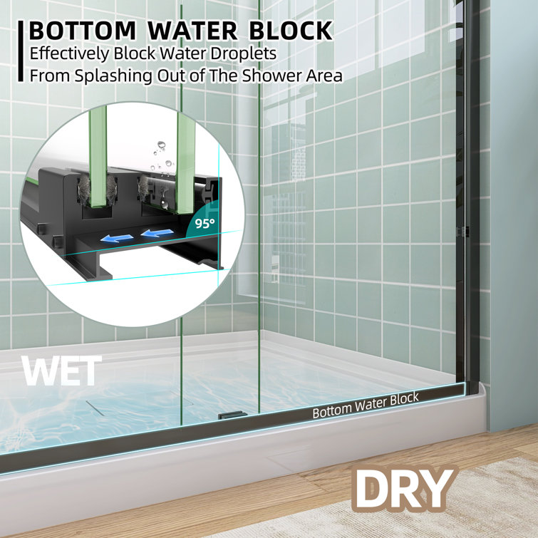 Matte Black Semi-Frameless Double Sliding Shower Door, 50-54" W x 72" H