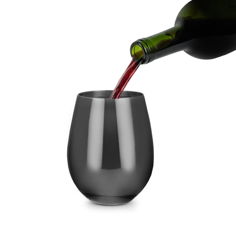 Gunmetal Black Stainless Steel Stemless Wine Glasses, Set of 2