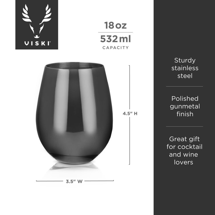 Gunmetal Black Stainless Steel Stemless Wine Glasses, Set of 2