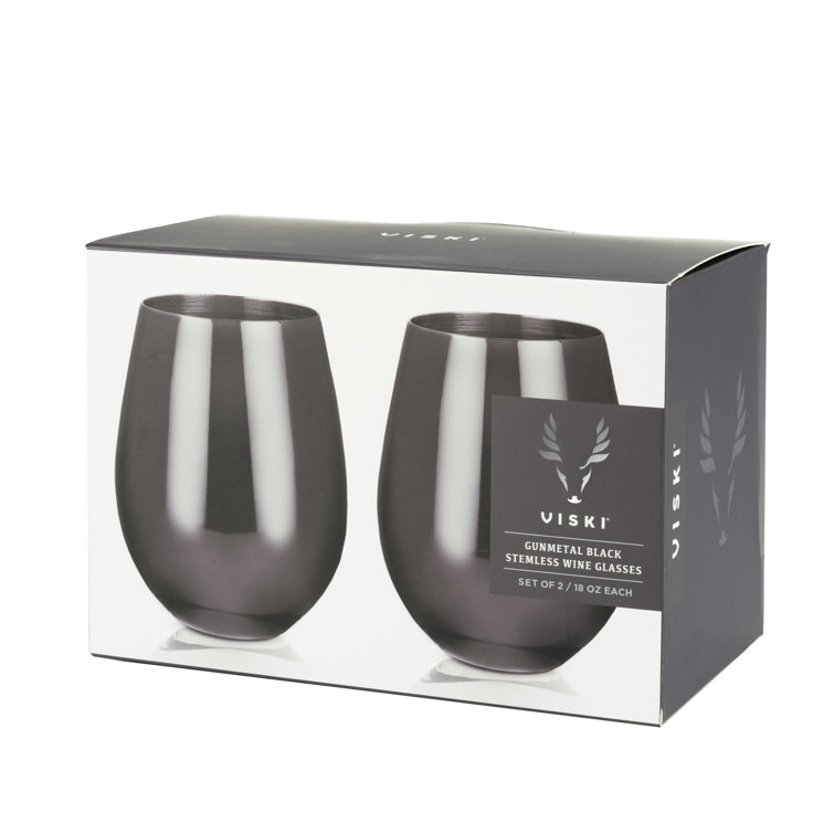 Gunmetal Black Stainless Steel Stemless Wine Glasses, Set of 2