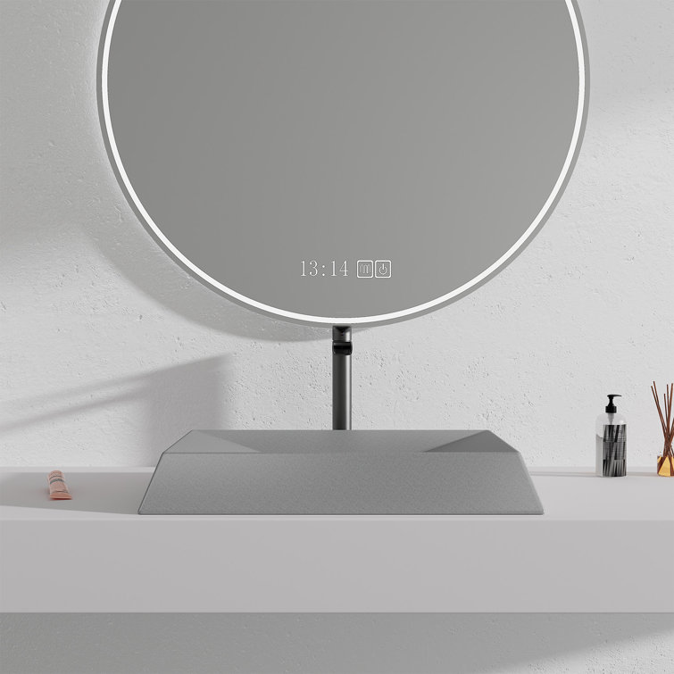 Mottled Bluish Gray Concrete Rectangular Above-Counter Vessel Sink
