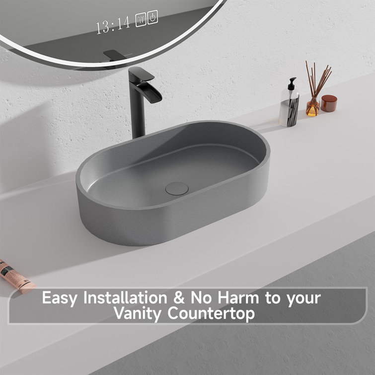 Mottled Bluish Gray Ceramic Oval Vessel Bathroom Sink