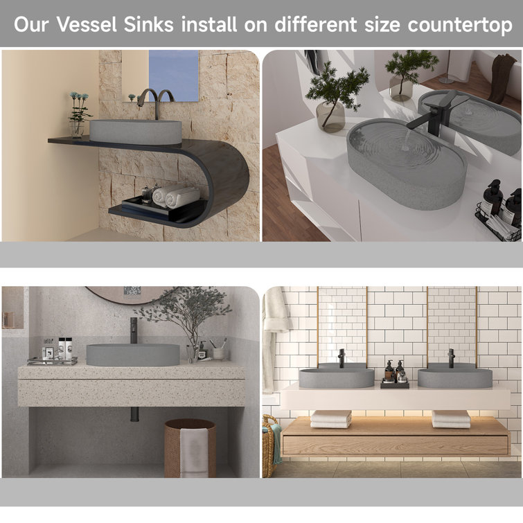 Mottled Bluish Gray Ceramic Oval Vessel Bathroom Sink