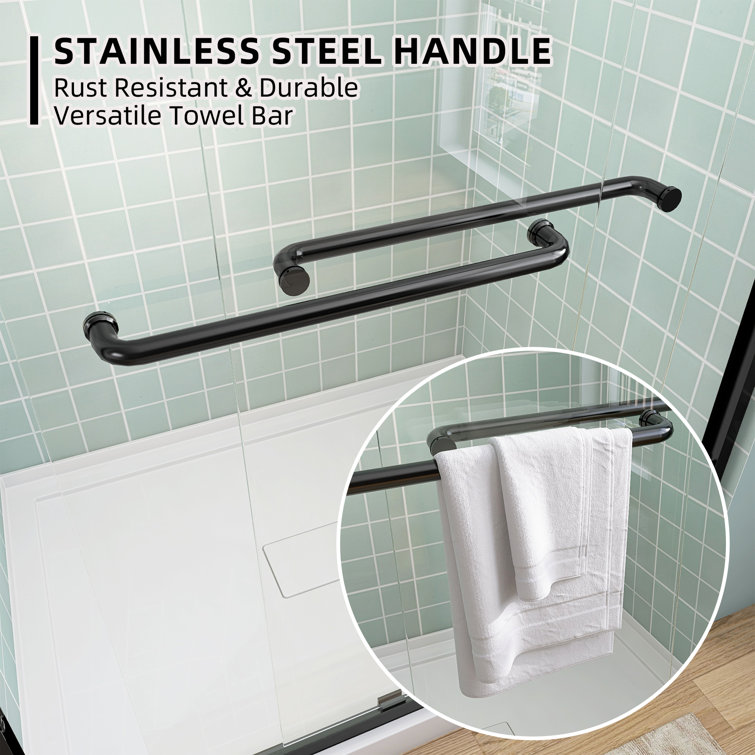 Matte Black Semi-Frameless Double Sliding Shower Door, 50-54" W x 72" H