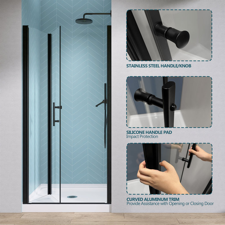 Matte Black Frameless Bifold Glass Shower Door 34" x 72"