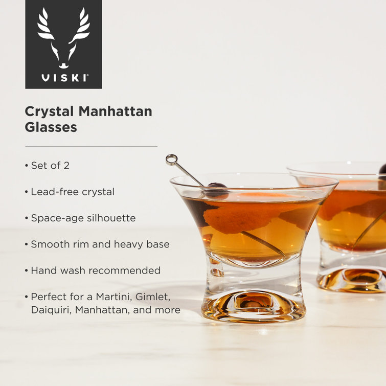 Viski Heavy Base Stemless Crystal Manhattan Glasses Set of 2