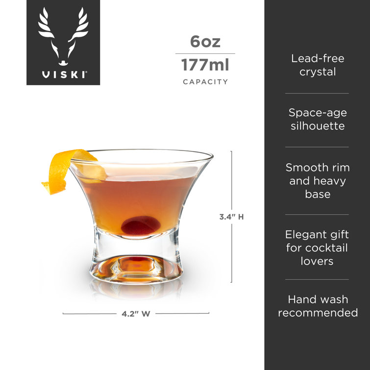 Viski Heavy Base Stemless Crystal Manhattan Glasses Set of 2
