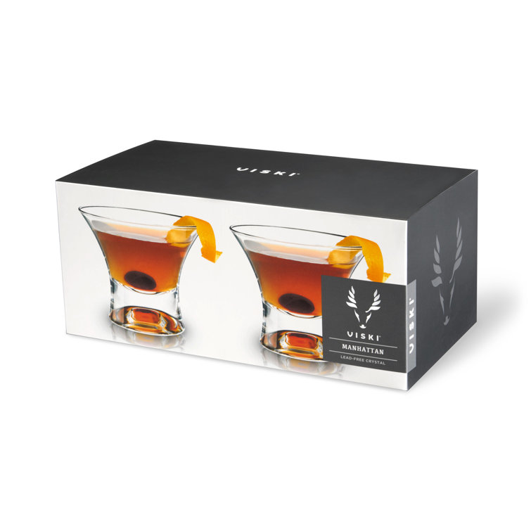 Viski Heavy Base Stemless Crystal Manhattan Glasses Set of 2