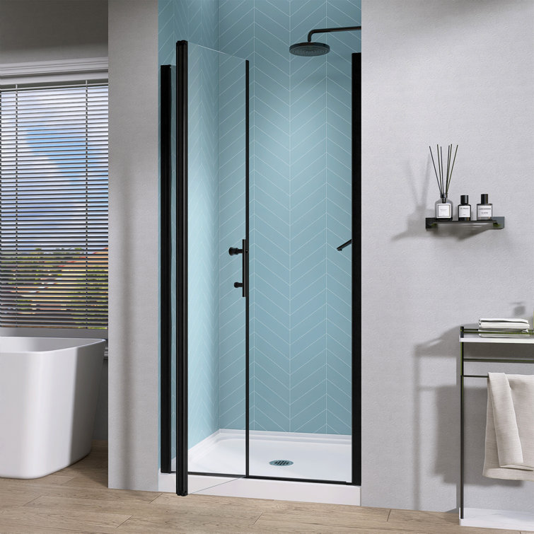 Matte Black Frameless Bifold Glass Shower Door 34" x 72"