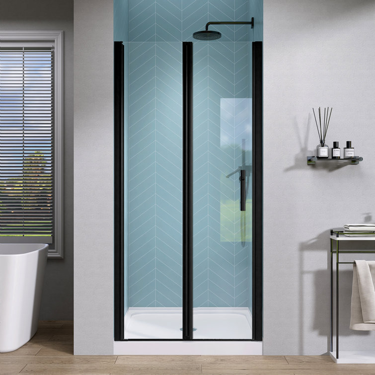 Matte Black Frameless Bifold Glass Shower Door 34" x 72"