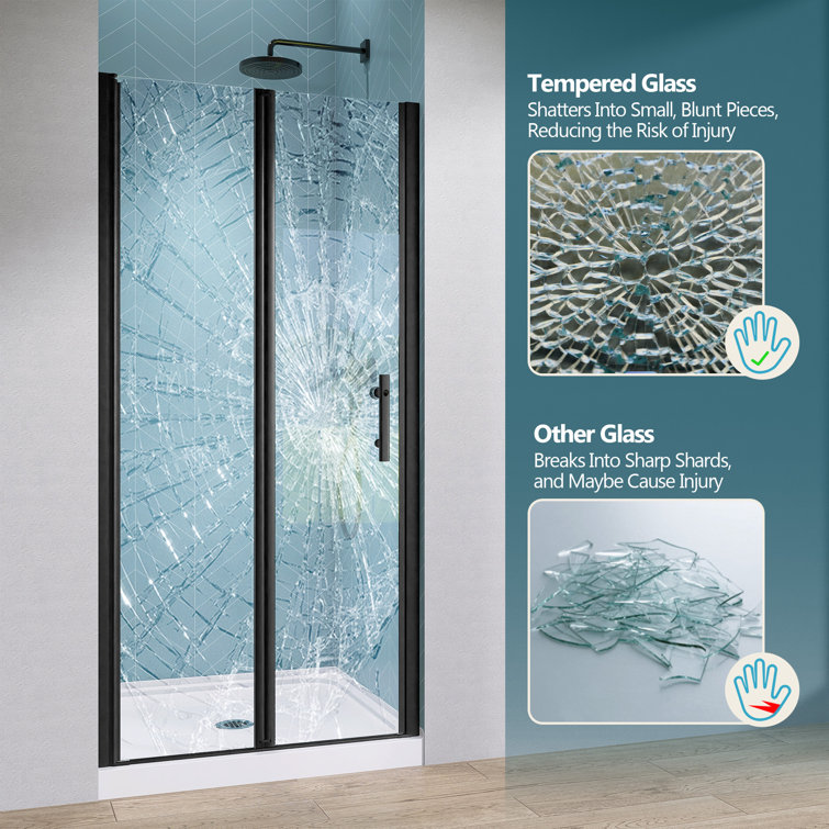 Matte Black Frameless Bifold Glass Shower Door 34" x 72"