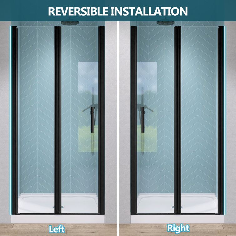 Matte Black Frameless Bifold Glass Shower Door 34" x 72"