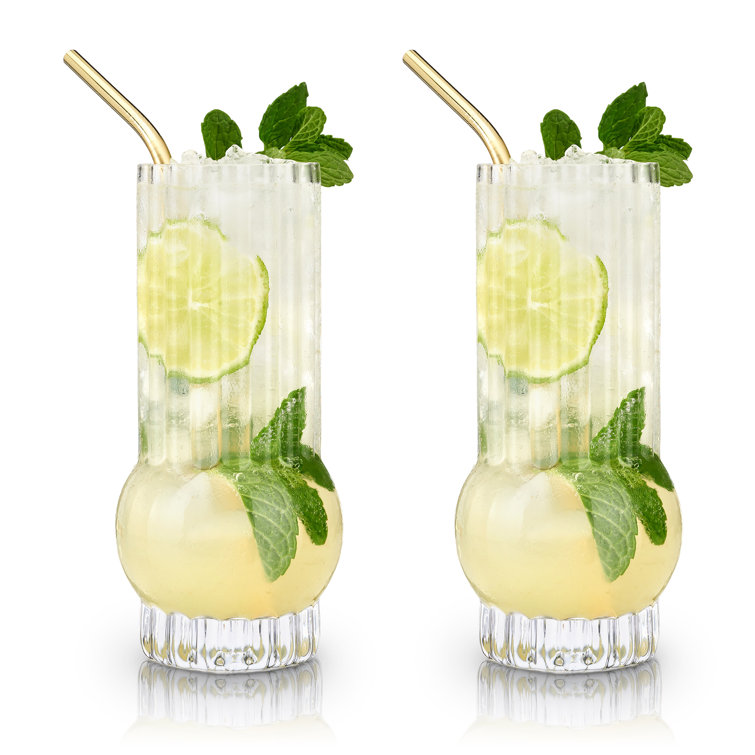 Art Deco Clear Crystal Highball Glasses Set of 2